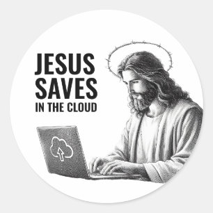 Jesus rettet in der Wolke - Lustige Jesus-Witze Runder Aufkleber