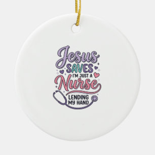 Jesus rettet Krankenpflegerin Faith Shirt Design_1 Keramik Ornament