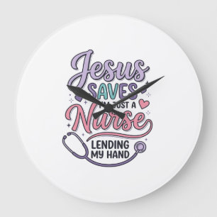Jesus rettet Nurse Faith Shirt Design_1 Große Wanduhr