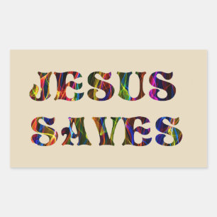 JESUS RETTET RECHTECKIGER AUFKLEBER