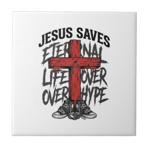 Jesus rettet Vintage-Kreuz christliche Streetwear Fliese