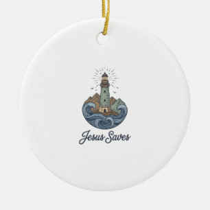 Jesus rettet Vintage-Leuchtturm-Christen-Shirt_1 Keramik Ornament