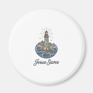 Jesus rettet Vintage-Leuchtturm-Christen-Shirt_1 Magnet