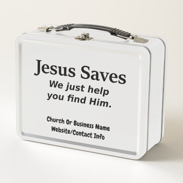 Jesus rettet - wir helfen Ihnen gerade, ihn zu Metall Brotdose (Vorderseite)