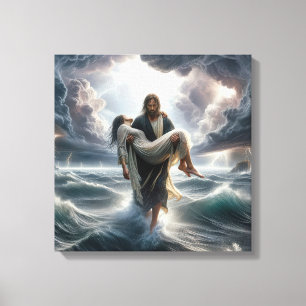 Jesus Rettete eine junge Frau im Sturm Leinwanddruck
