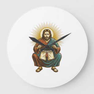 Jesus richtet unangenehmen Wedgie beim Kniebeugen Große Wanduhr