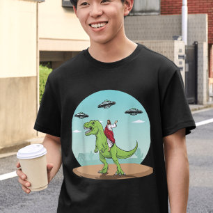 Jesus Riding A Dinosaur Funny Bigfoot UFO Alien T-Shirt