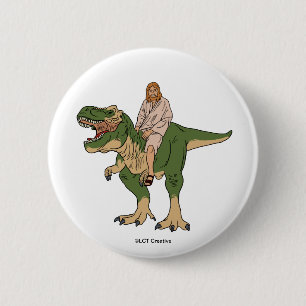 Jesus Riding T-Rex Button