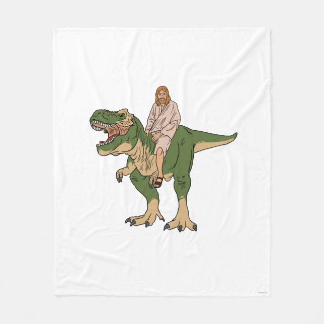 Jesus Riding T-Rex Fleecedecke (Vorderseite)