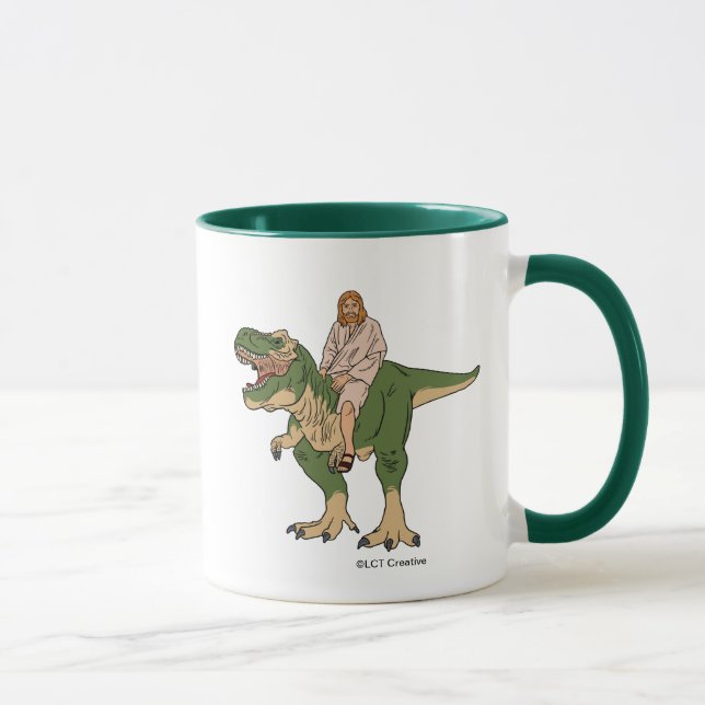 Jesus Riding T-Rex Tasse (Rechts)