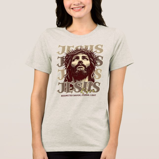 Jesus Risen - Jesus Christus künstlerisch Tri-Blend Shirt (Vorderseite)