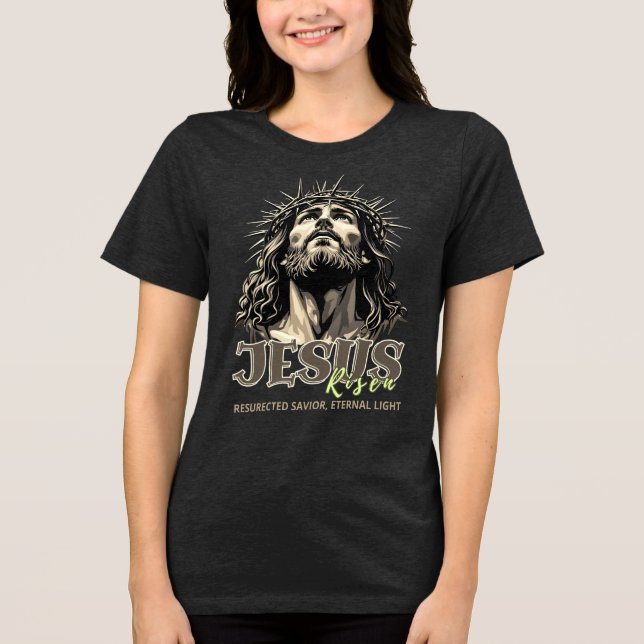 Jesus Risen - Jesus Christus künstlerisch Tri-Blend Shirt (Vorderseite)