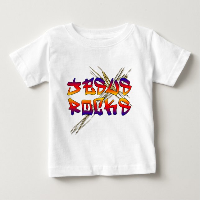 Jesus Rocks Christlich Baby T-shirt (Vorderseite)