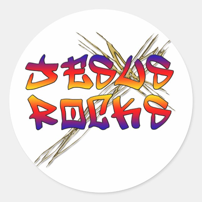Jesus Rocks Christlich Runder Aufkleber (Vorderseite)