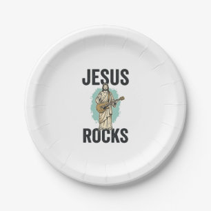 Jesus Rocks Gitarre Vintage Christian Gravur Des Pappteller