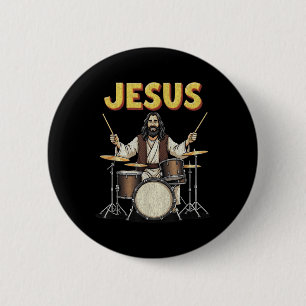 Jesus Rocks Music Funny Christlich Drummer Design Button