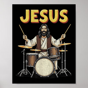 Jesus Rocks Music Funny Christlich Drummer Design Poster