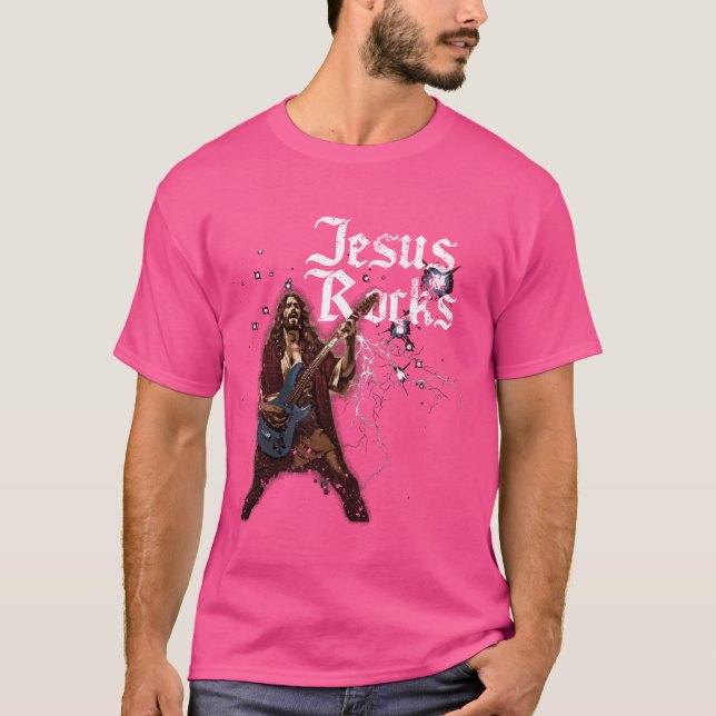 Jesus Rocks Retro T-Shirt (Vorderseite)