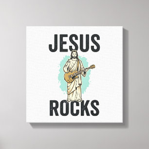 Jesus Rockt Gitarre Vintage Christliche Gravur Des Leinwanddruck