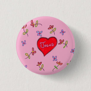 Jesus Rotes Herz Blumen Pink Christlich Button