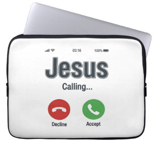 Jesus ruft Telefonbildschirm Christliches T-Shirt- Laptopschutzhülle