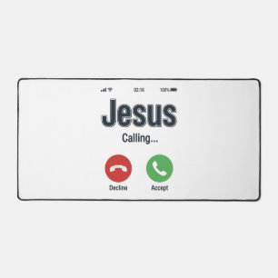 Jesus ruft Telefonbildschirm Christliches T-Shirt- Schreibtischunterlage