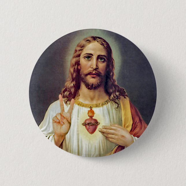 Jesus Sacred Heart Peace Sign Portrait Button (Vorderseite)