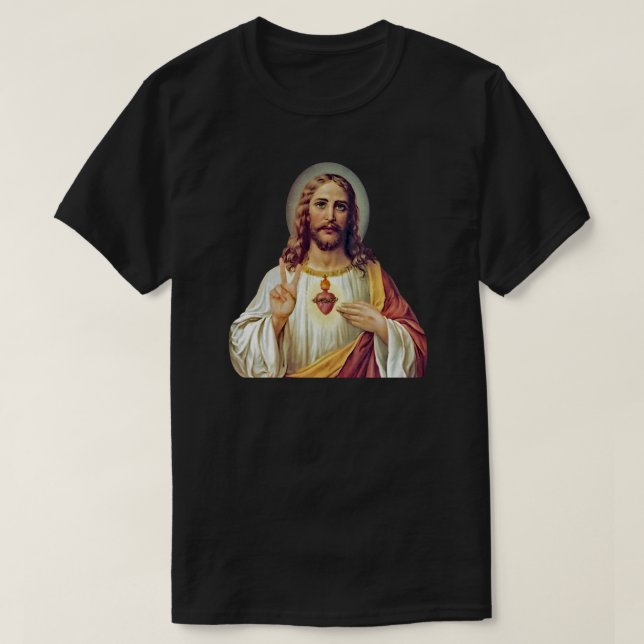 Jesus Sacred Heart Peace Sign Portrait T-Shirt (Design vorne)