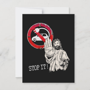 Jesus sagt Nein zu Elektroautos Postkarte