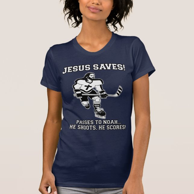Jésus sauve le T-shirt drôle d'hockey (Devant)