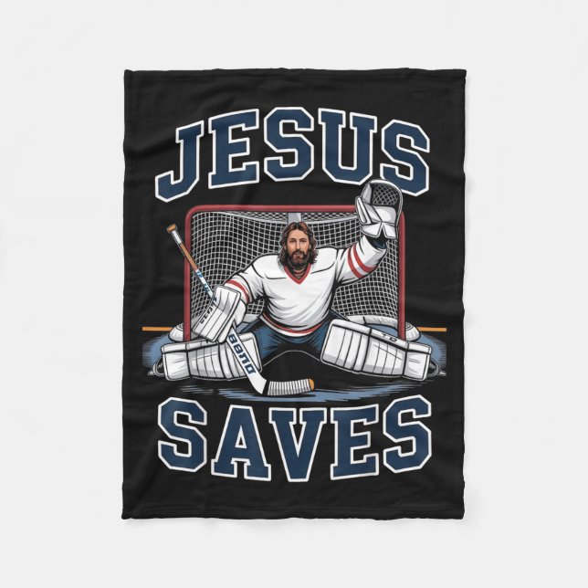 Jesus Saves Hockey Player Team God Hockey Lovers H Fleecedecke (Vorderseite)