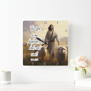 Jesus: Schäferhund, Frieden, unermüdliche Liebe Quadratische Wanduhr