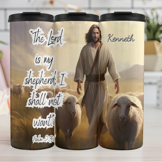 Jesus: Schäferhund, Frieden, unermüdliche Liebe Thermosbecher (Von Creator hochgeladen)