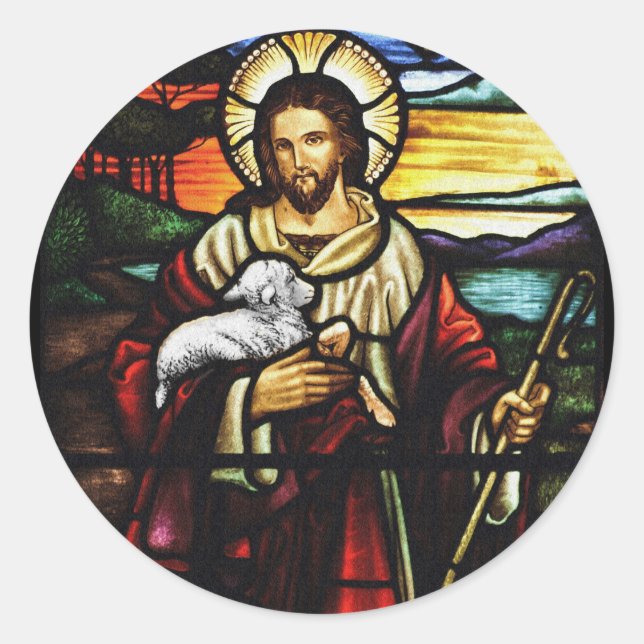 Jesus Schäfert mit seiner Schafe Runder Aufkleber (Vorderseite)