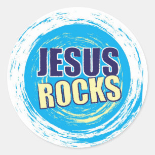 Jesus schaukelt 7 blau u. gelb runder aufkleber
