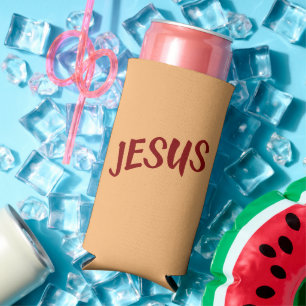Jesus-Schriftzeichen Zitat mit blutrotem Text Selters Dosenkühler