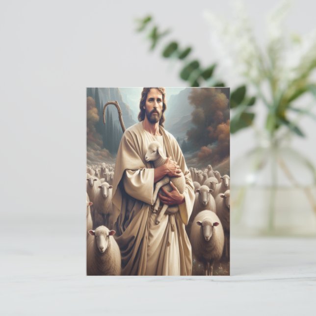 Jesus schützt sein geliebtes Schaf Postkarte (Stehend Vorderseite)