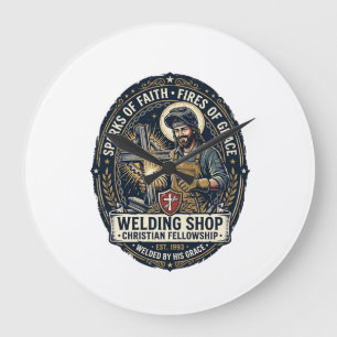 Jesus Schweißer Metallwerkstatt T-Shirt Inspiriere Große Wanduhr