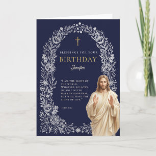 Jesus Segenswünsche Navy Blau Geburtstag Karte