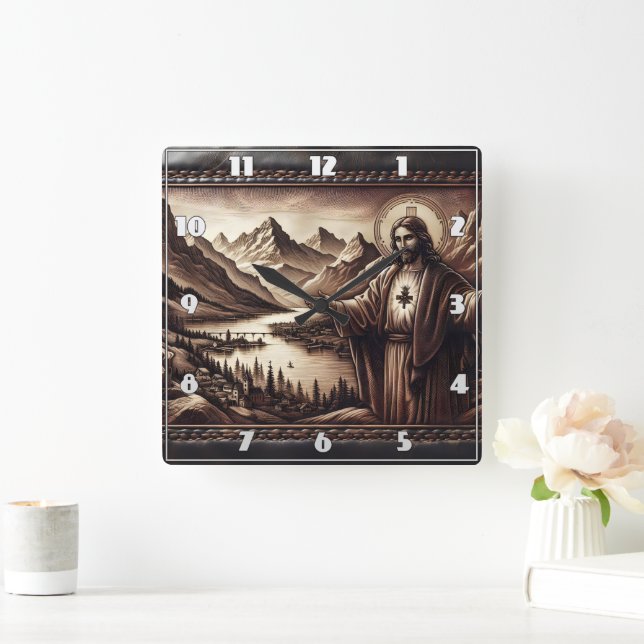 Jesus segne eine Berglandschaft Quadratische Wanduhr (Zuhause)