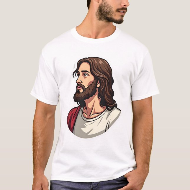 Jesus Seitenprofil Vintage Gravur Tee 2 (Vorderseite)