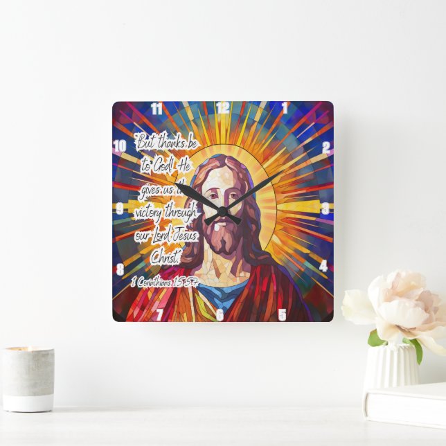 Jesus: Sieg, festes Glas Quadratische Wanduhr (Zuhause)
