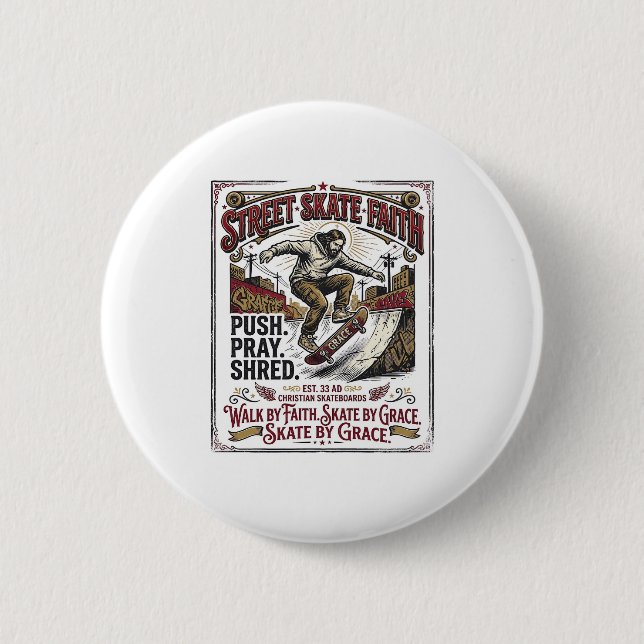 Jesus Skate Longboard Shirt Christlich Button (Vorderseite)