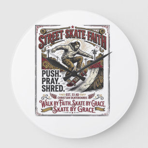 Jesus Skate Longboard Shirt Christlich Große Wanduhr