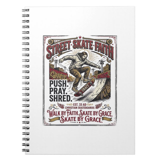 Jesus Skate Longboard Shirt Christlich Notizblock (Vorderseite)