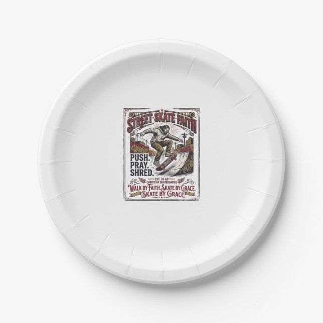 Jesus Skate Longboard Shirt Christlich Pappteller (Vorderseite)
