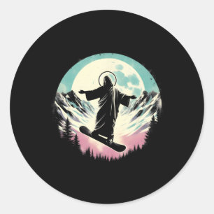Jesus Snowboarden - Funny Christlich Religious Sno Runder Aufkleber