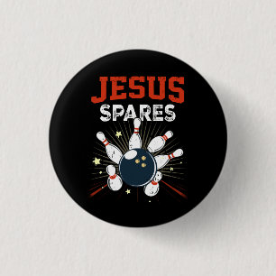 Jesus Spares Funny Christlicher Bowling Bowler Spo Button