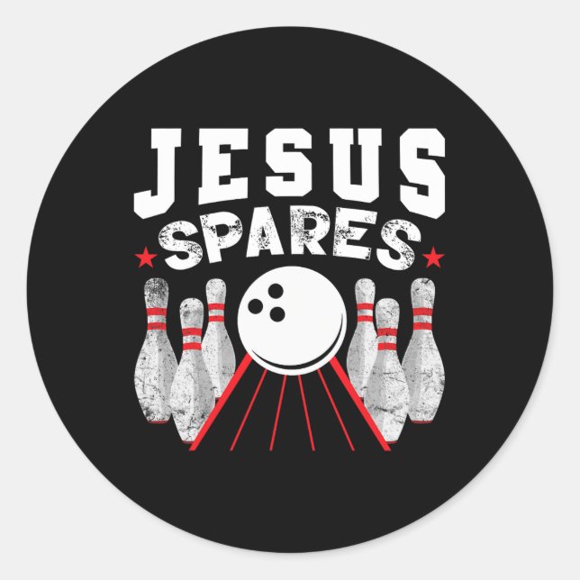 Jesus Spares Funny Christlicher Bowling Runder Aufkleber (Vorderseite)