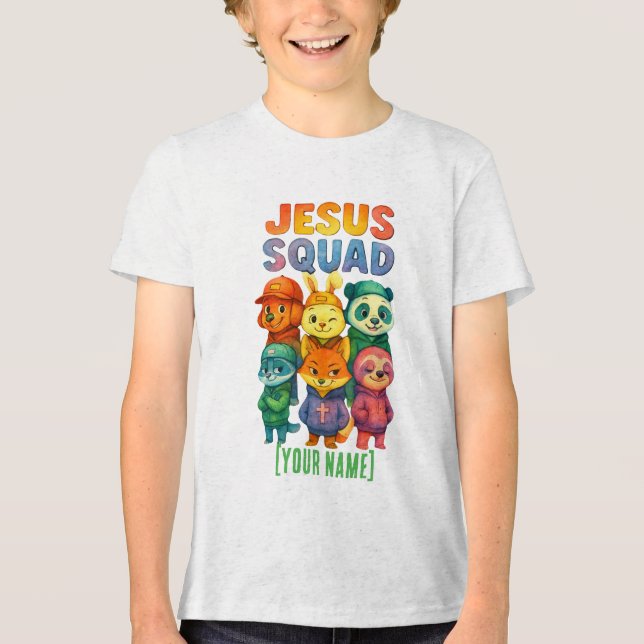 Jesus Squad – Custom Cute Christian Animal Crew Tri-Blend Shirt (Vorderseite)